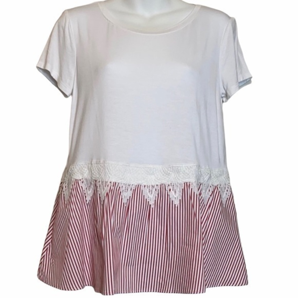 Maison Jules White Top Red & White Striped Peplum